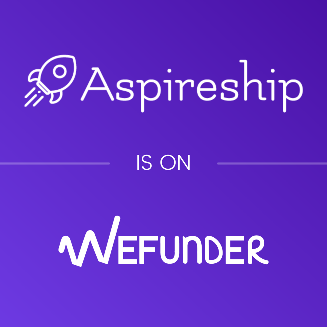 Graphic that reads "Aspireship is on WeFunder," a fundraising platform; Aspireship is an online SaaS sales training and job placement startup in Phoenix, Arizona.