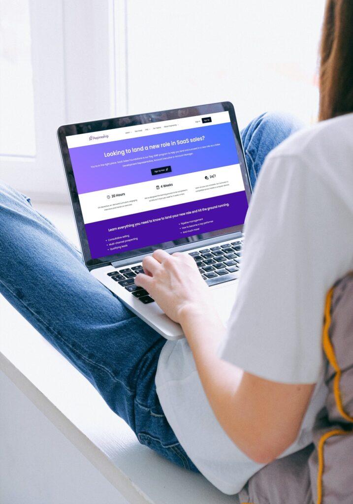 Photo of a woman learning about the Aspireship SaaS Sales Foundations training course; Aspireship provides free SaaS sales training and job placement help to graduates.